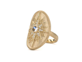 18kt yellow gold Compass medallion ring with .31 cts moonstone and .12 cts diamonds. Available in white, yellow, or rose gold.
